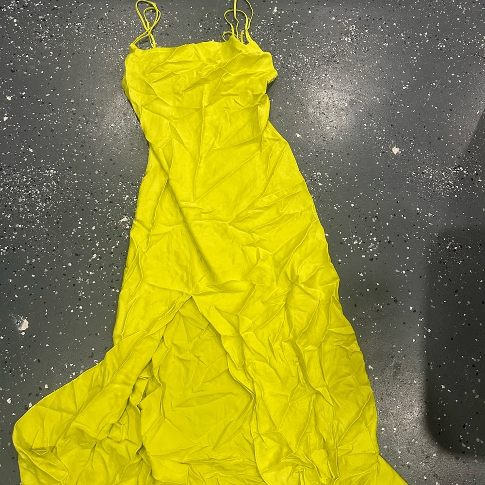 Zara Bright Yellow Cowl Neck Midi Dress with Front Slit - Picture 2 of 7